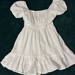 White tie-back eyelet lace mini dress